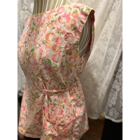 Vintage handmade hostess apron. Cotton fabric with Pink and yellow peaches - Picture 6 of 7